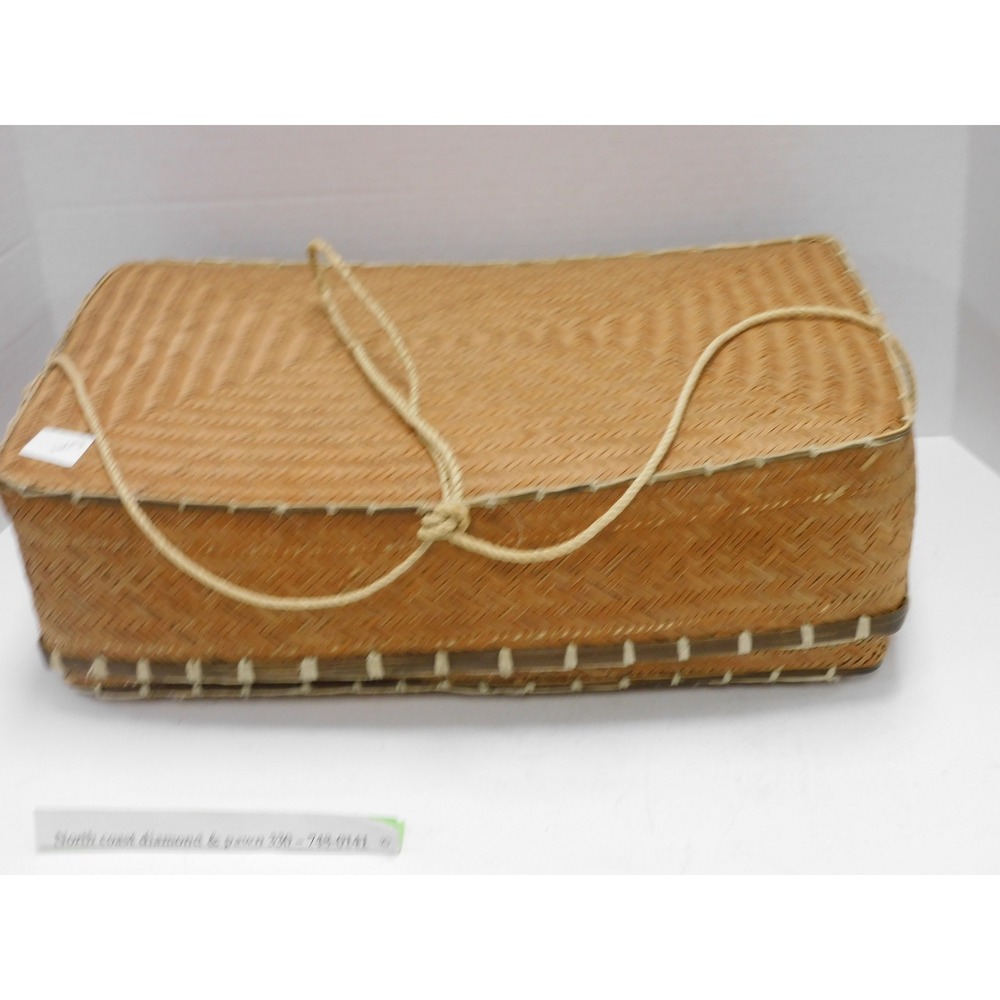 Handcrafted Woven Rectangular Storage Basket with Lid and Rope Handles Natural